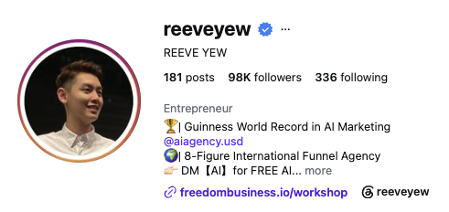 Meta-verified Instagram profile @reeveyew