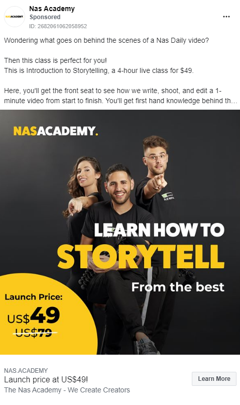 nas academy best facebook ad example