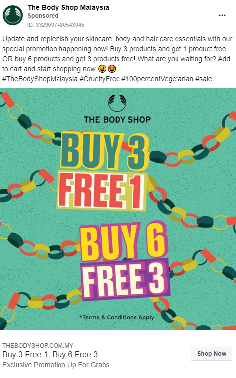 body shop malaysia facebook ad example