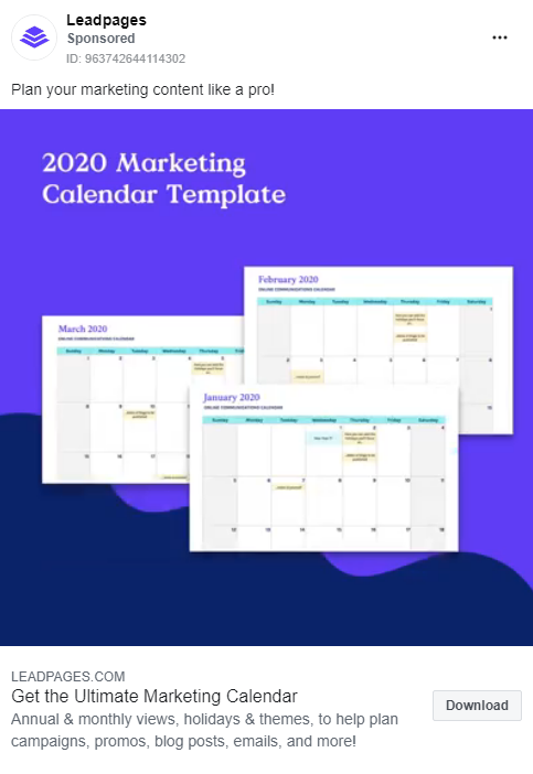 leadpages best facebook ad example