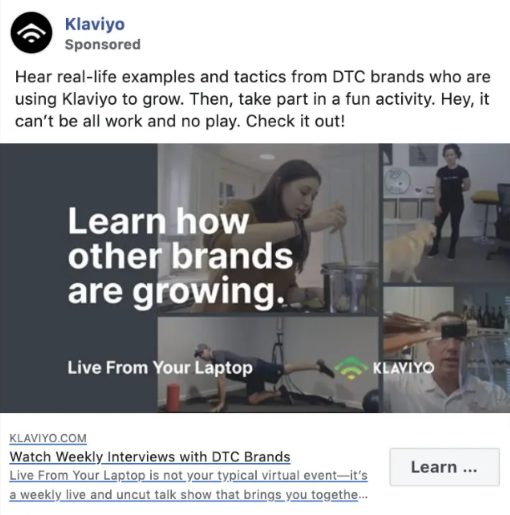 klaviyo best facebook ad example