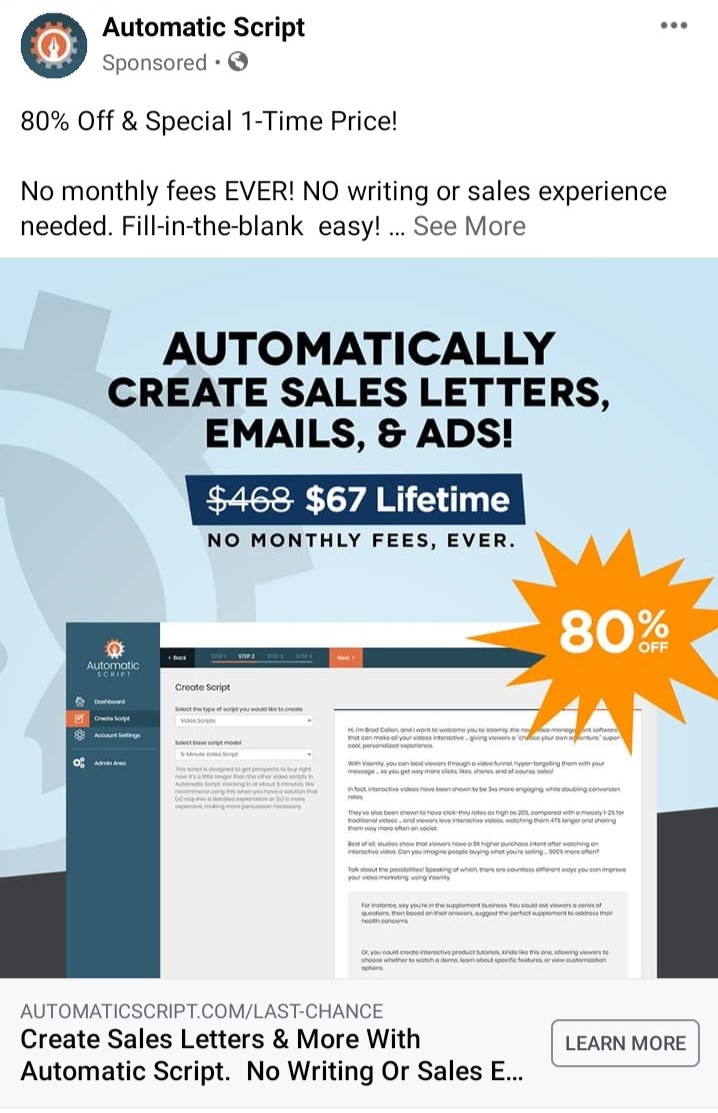 automatic scripts facebook ad example