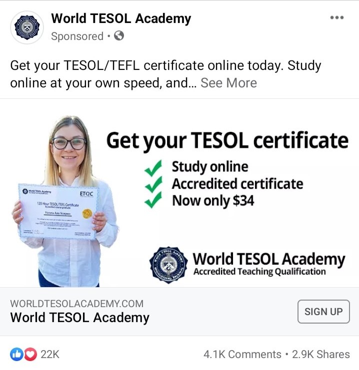 tesol facebook ad best example