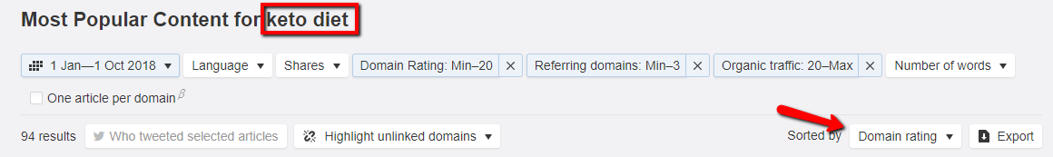 Ahrefs Content Explorer Filters