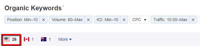 Ahrefs Organic Keywords Filters