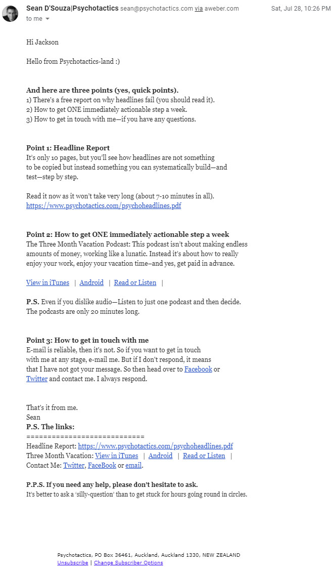 Welcome Email from Psychotactics