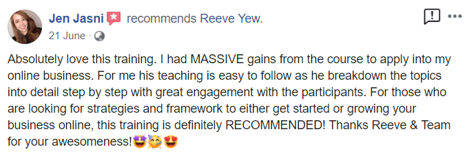 Workshop review screenshot — Jen