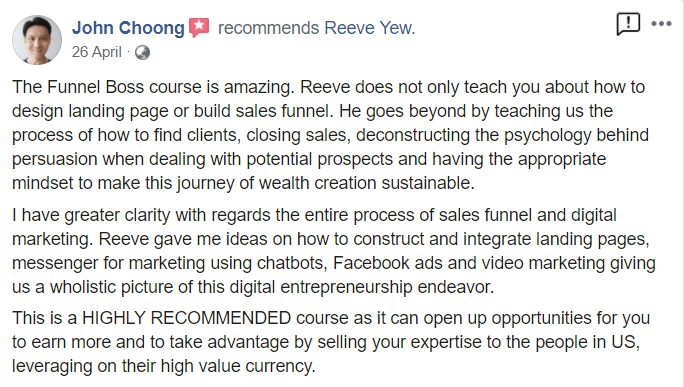 Workshop review screenshot — John Choong