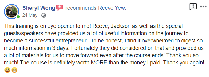 Workshop review screenshot — Sheryl
